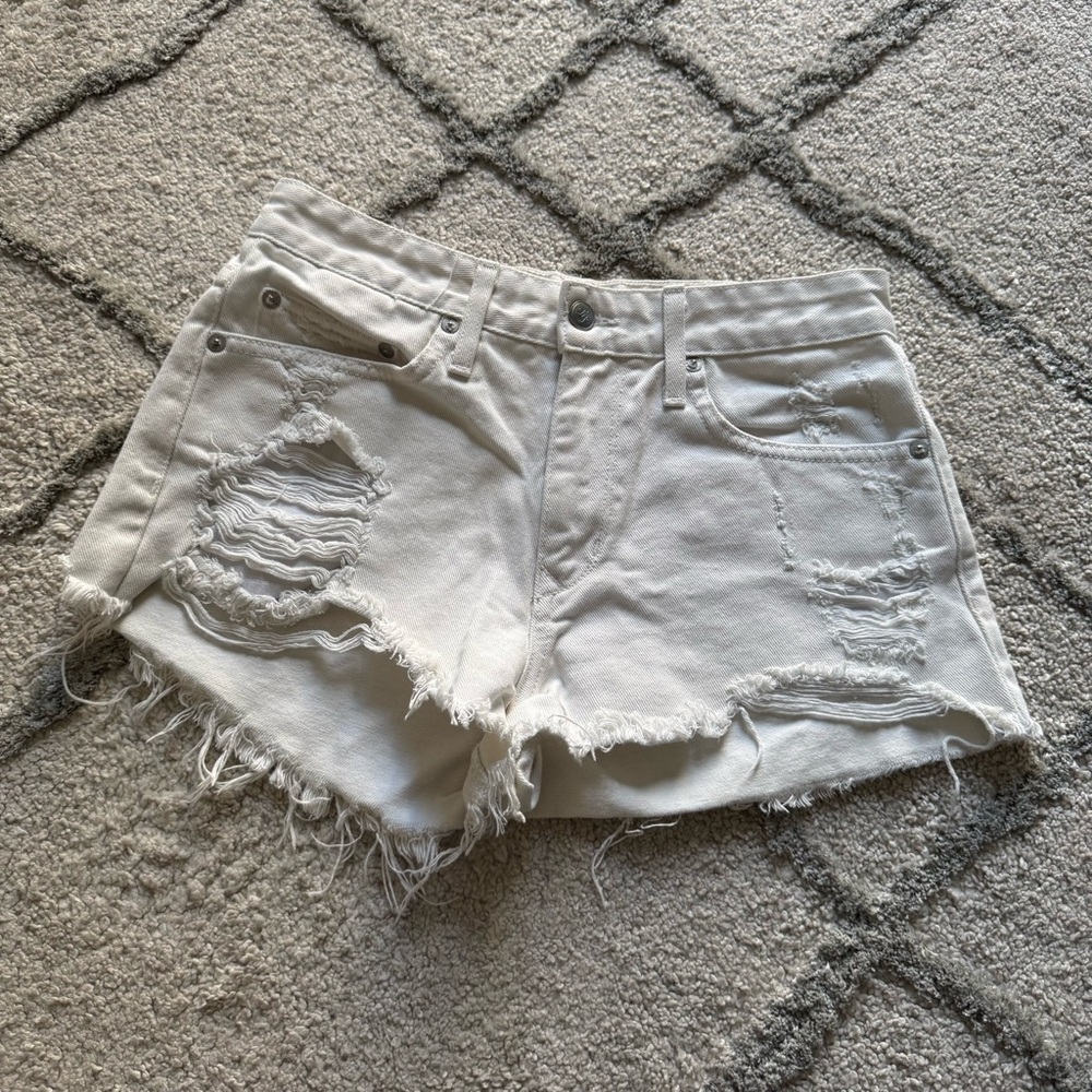Revolve Lovers and Friends white denim shorts high rise distressed 26